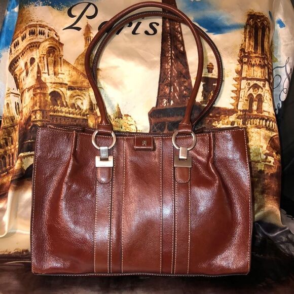 Etienne Aigner Chestnut Brown Leather Satchel - Picture 1 of 12
